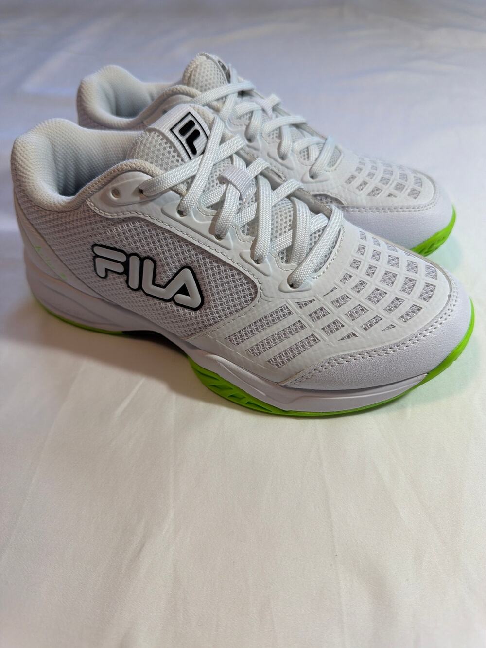 Fila Axilus 3 Tennis Shoes White & Lime Green Youth, 3 1/2